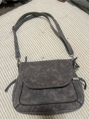 Gray Suede Crossbody Shoulder Bag - Women